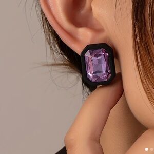 NWT purple and black Square Rhinestone Earrings